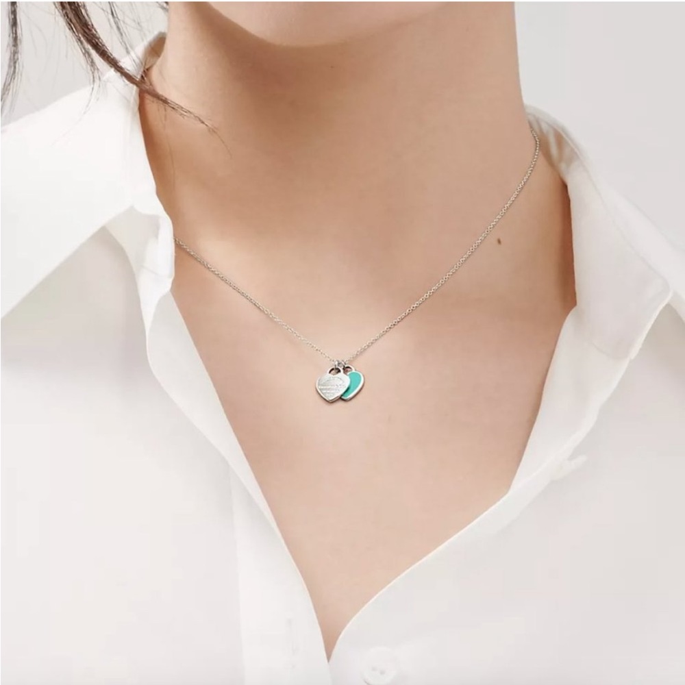 Tiffany & Co ‘Return to Tiffany’ double heart necklace blue enamel silver